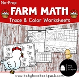 NO PREP Farm Math: Trace & Color Worksheets | Numbers 0-20