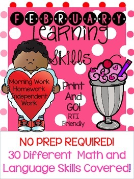 Preview of *NO PREP* February Learning Skills Pre-K4 and Kindergarten