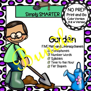 Preview of NO PREP Garden Themed Math and Literacy Games Bundle