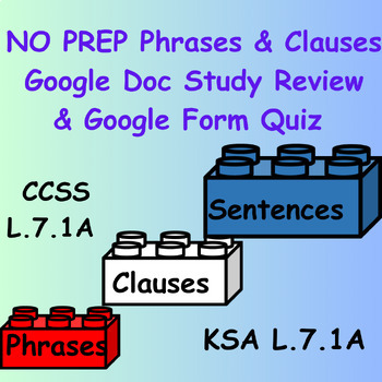 Preview of Phrases and Clauses Study Guide & Google Form Quiz BUNDLE