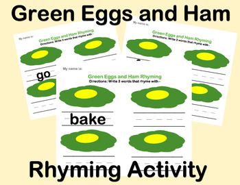 Preview of NO PREP: Green Eggs and Ham Rhyming Activity | Dr. Seuss ELA printable | K-2