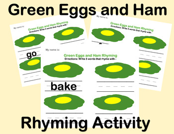 NO PREP: Green Eggs and Ham Rhyming Activity | Dr. Seuss ELA printable ...