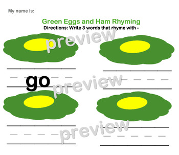 NO PREP: Green Eggs and Ham Rhyming Activity | Dr. Seuss ELA printable ...