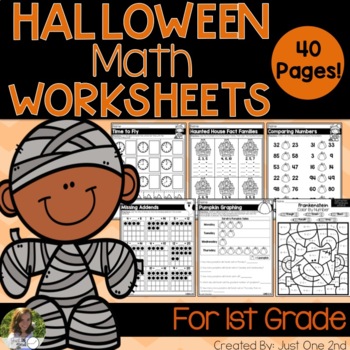 Preview of NO PREP Halloween Math Worksheets for 1st Grade