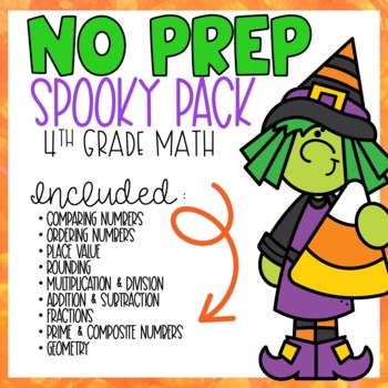 Preview of NO PREP Halloween Math Worksheets for 4th Grade