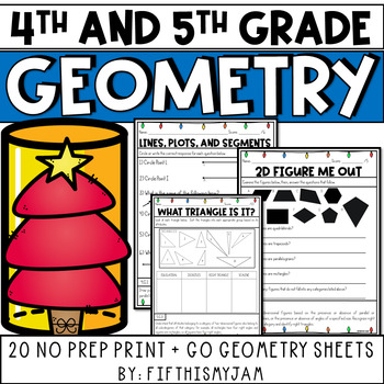 Preview of NO PREP Holiday Math Geometry Upper Elementary Worksheets | Digital Included