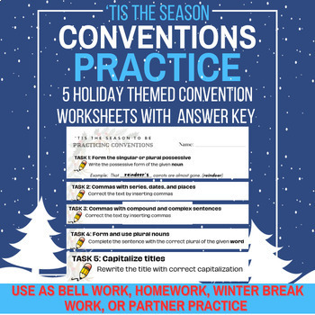 Preview of NO PREP Holiday Themed Conventions Practice Worksheets