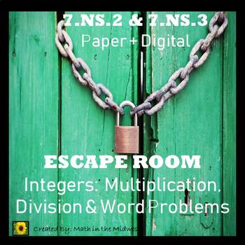 Preview of ⭐NO PREP Integers: Multiplying, Dividing & Word Problems Escape Room Activity⭐
