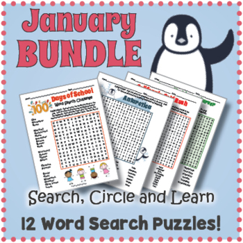 Preview of JANUARY WORD SEARCH WORKSHEET BUNDLE - 3rd, 4th, 5th, 6th Grade