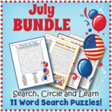 NO PREP JULY BUNDLE - 11 Word Search Puzzle Worksheet Activities