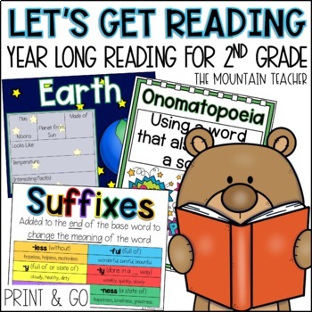 Preview of NO PREP Lets Get Reading | 2nd Grade Comprehension Grammar Phonics YEAR BUNDLE