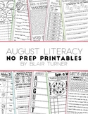 NO PREP Literacy Printables - August