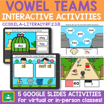 Preview of NO PREP Long Vowel Teams Google Slides™ Activities Daily Phonics Games