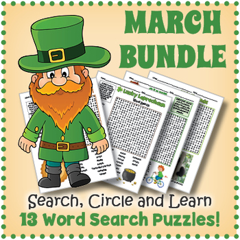 Preview of (3rd 4th 5th 6th Grade) MARCH PACKET - 12 Fun Word Search Worksheet Activities