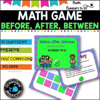 Preview of NO PREP MATH GAME l BEFORE, AFTER, BETWEEN  to 50 l POWERPOINT GAME