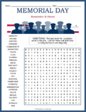 (3rd, 4th, 5th, 6th Grade) MEMORIAL DAY Word Search Puzzle