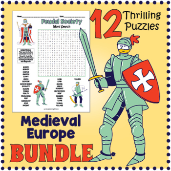 Preview of (3rd 4th 5th 6th Grade) MIDDLE AGES BUNDLE  - 13 Word Search Puzzle Worksheets