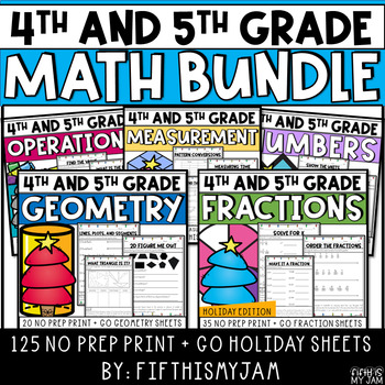 Preview of NO PREP Holiday Math Bundle Upper Elementary Worksheets