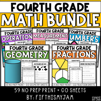 Preview of NO PREP Math Bundle Upper Elementary Worksheets | Fourth Grade