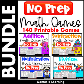 Preview of NO PREP Math Games Bundle Addition, Subtraction, Multiplication, Division Facts