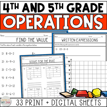 Preview of NO PREP Math Operations Upper Elementary Worksheets | Digital Included