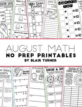 Preview of NO PREP Math Printables - AUGUST