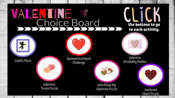 Preview of NO PREP Math Valentine's Day Choice Board - 6 Digital Activities
