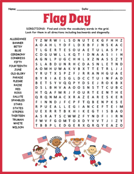 Preview of NO PREP USA / AMERICAN NATIONAL FLAG DAY Word Search Puzzle Worksheet Activity