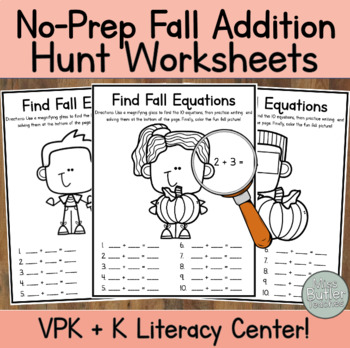 Preview of NO PREP November Addition Hunt Literacy Center - Kindergarten, VPK, 1st Grade