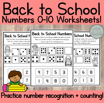 Preview of NO-PREP Numbers 0-10 Cut, Glue, and Match Back to School Kindergarten Center