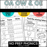 NO PREP OA OW OE Worksheets Long O Vowel Teams Phonics Wor