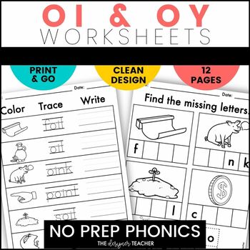 Preview of NO PREP OI OY Phonics Worksheets Vowel Diphthongs Word Work Activities Practice