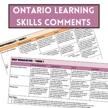 Preview of NO PREP Ontario Learning Skills Report Card Comment Bundle (Junior Intermediate)