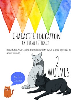 Preview of NO PREP PACK Character Education Critical Literacy - Two Wolves First Nations
