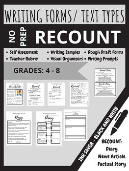 Preview of NO PREP PACK - Grades 4-8 - Recount Writing - Ink Saver -  (Ontario)