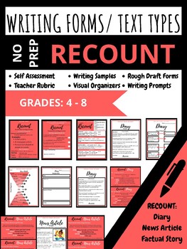Preview of NO PREP PACK - Grades 4-8 - Recount, writing prompts, rubrics (Ontario)