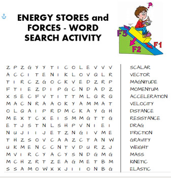 Preview of NO PREP PHYICS - ENERGY STORES AND FORCES WORDSEARCH ACTIVITY WORKSHEET