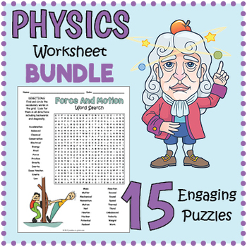 Preview of PHYSICS BUNDLE - 15 Word Search & Crossword Worksheets - 5th 6th 7th 8th Grade