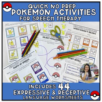 Preview of NO PREP POKEMON Expressive and Receptive Language Worksheets for Speech Therapy