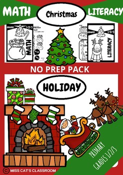 Preview of NO PREP Pack - Holiday CHRISTMAS - Grades 1 2 3 - Math & Literacy Worksheets