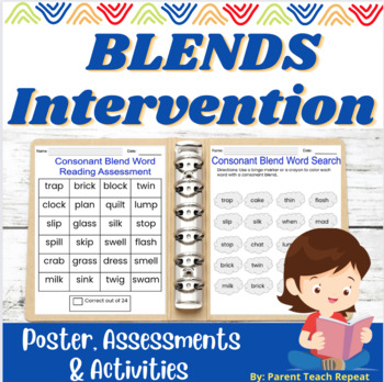 Preview of NO PREP Phonics Reading Intervention| Consonant Blends | Assessments Poster