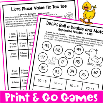 Place Value Distance Learning: Games for 2 Digit Numbers: Tens and Ones