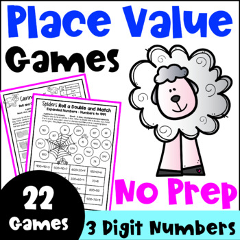 no prep place value games 3 digit numbers hundreds tens ones base 10 blocks