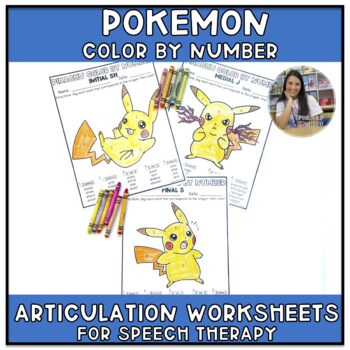 NO PREP: Pokemon Color by Number Articulation Worksheets for