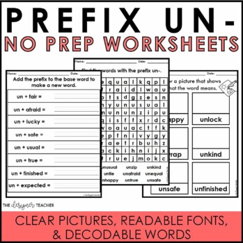 Preview of NO PREP Prefix UN- Worksheets