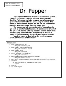 Preview of NO PREP Printable Typing Assignment (20 minute activity) "Dr. Pepper"