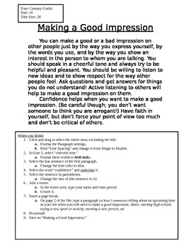 Preview of NO PREP Printable Typing Assignment "Making a Good Impression"