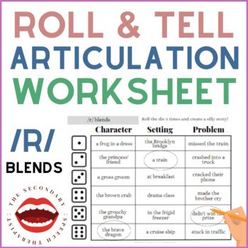 Preview of NO PREP R Blends Roll and Tell Articulation Worksheet for Speech Therapy
