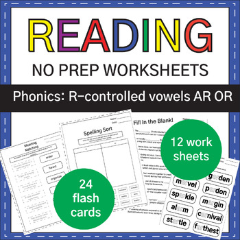 Preview of NO PREP : R-Controlled Syllables AR OR Multi-syllable Words Phonics Worksheets