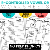 NO PREP R-Controlled Vowel OR Worksheets and Word Work